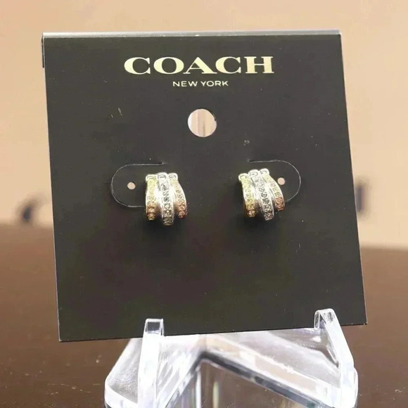 COACH MULTI SIGNATURE HUGGIE EARRINGS F87941 MTI - Picture 1 of 7